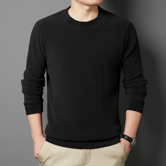 Herren Feiner Rundhals-Pullover aus Baumwollmix mit gerippten Bündchen und schlanker Passform Nord Taschen