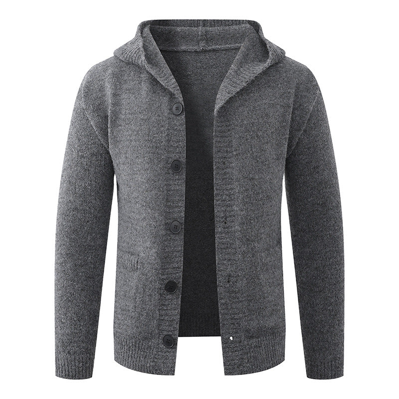 Herren Kapuzen-Strickcardigan aus Thermo-Feinstrick mit durchgehender Knopfleiste und Eingrifftaschen Nord Taschen