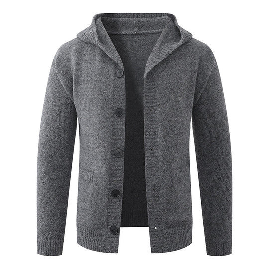 Herren Kapuzen-Strickcardigan aus Thermo-Feinstrick mit durchgehender Knopfleiste und Eingrifftaschen Nord Taschen