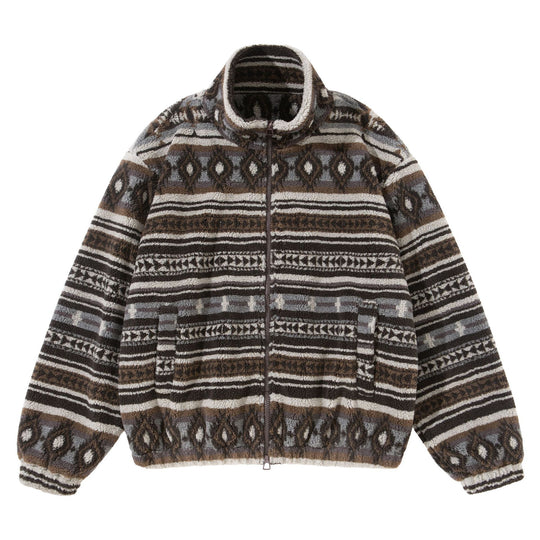 Unisex Kurzblouson aus Teddyfleece mit Ethno‑Muster und Stehkragen Nord Taschen