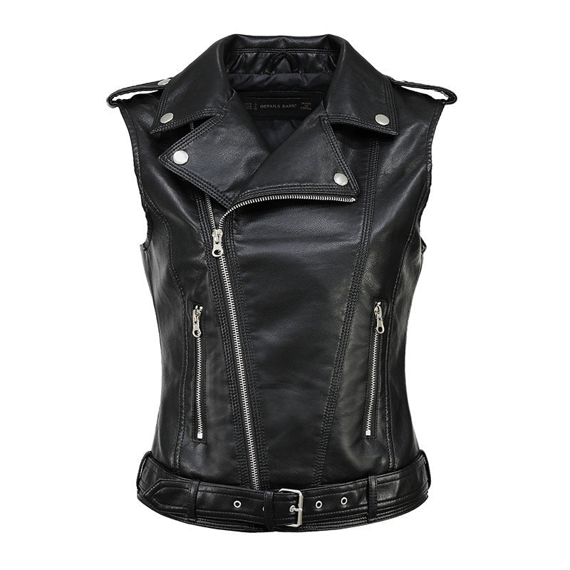 Damen Biker-Lederweste mit asymmetrischem Reißverschluss
