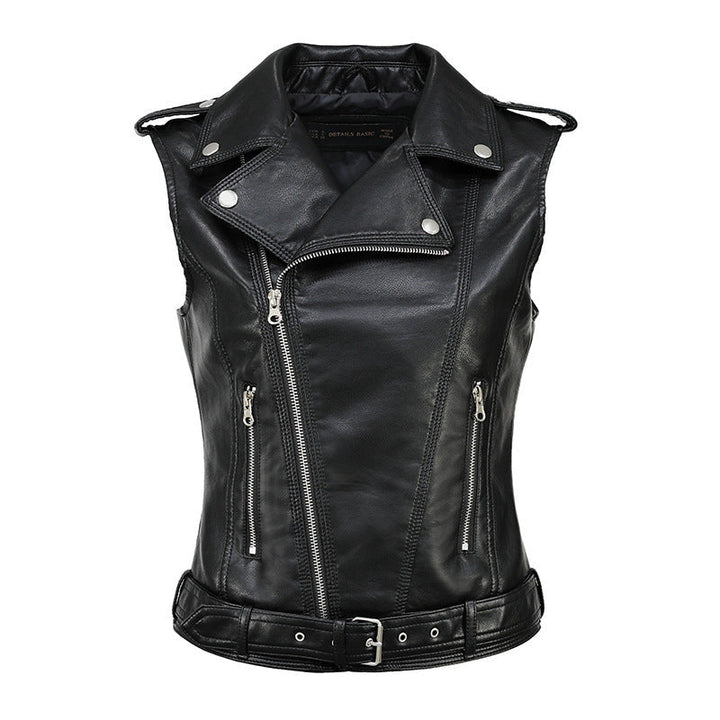 Damen Biker-Lederweste mit asymmetrischem Reißverschluss