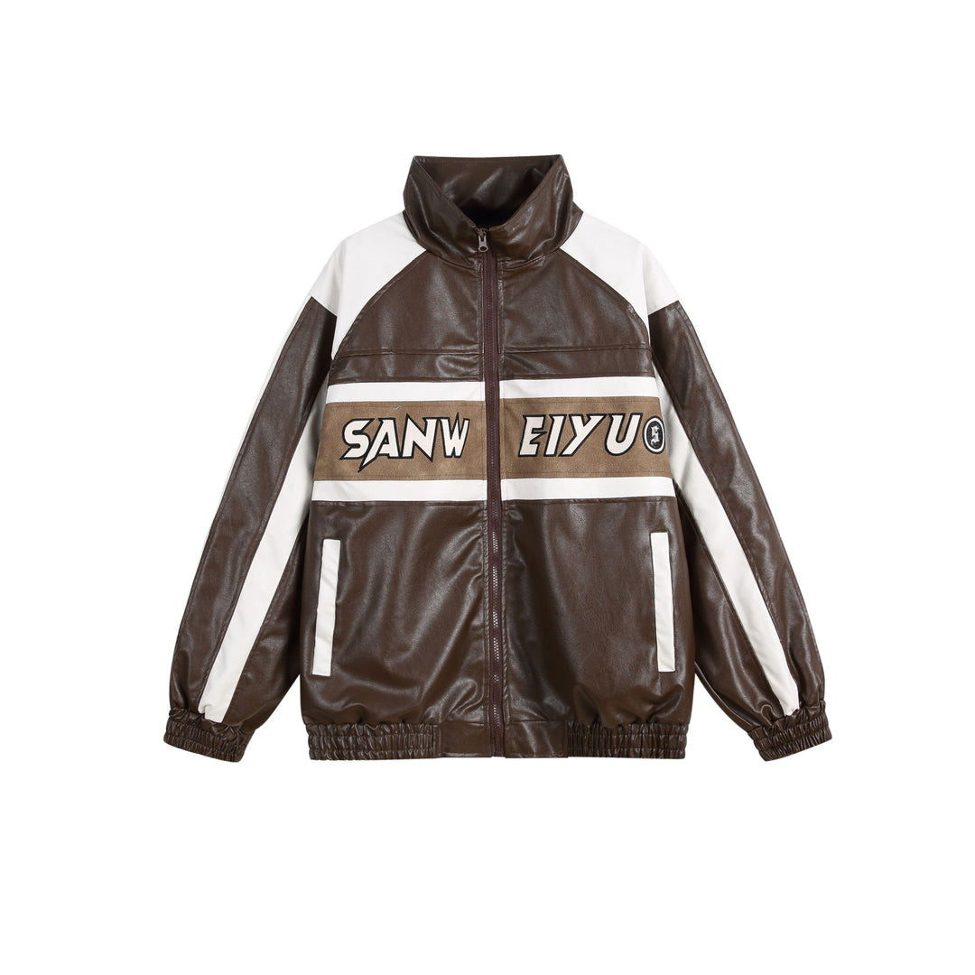 Damen Kunstleder-Trackjacke im Oversize-Cut mit hohem Stehkragen und Logopanel Nord Taschen