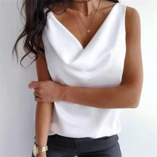 Damen Elegant geschnittenes Top mit tiefem V-Ausschnitt und fließendem Stoff Nord Taschen