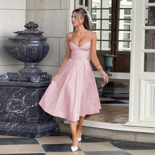 Damen Elegantes Maxikleid mit tailliertem Oberteil und schwingendem Rock