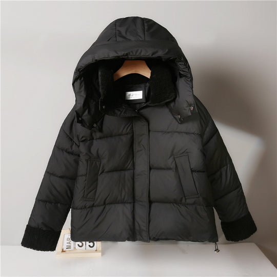 Damen nan wattierte Kurzjacke im Boxy-Schnitt mit Sherpa-Kragen und verstellbarem Tunnelzugsaum Nord Taschen