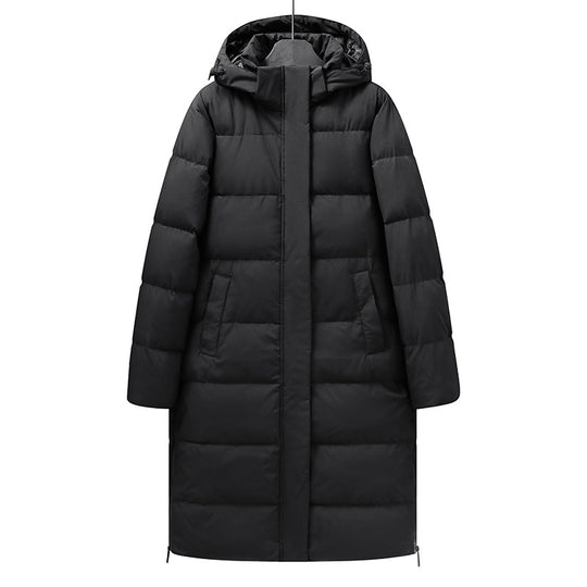 Damen Langer minimalistischer Steppmantel mit konturierter Kapuze und ultraleichter Thermofüllung Nord Taschen