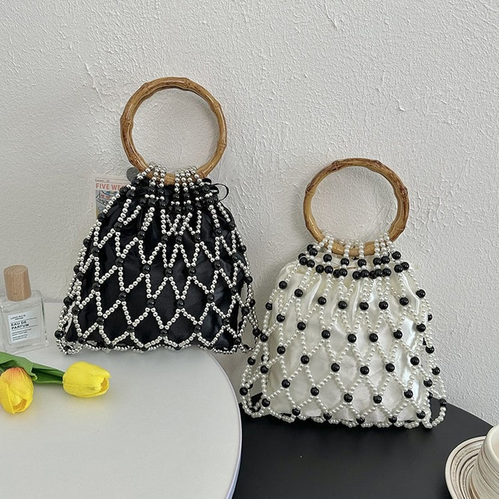 Damen Handtasche mit stilvollem Perlen-Design und nachhaltigem Bamboo-Griff Nord Taschen