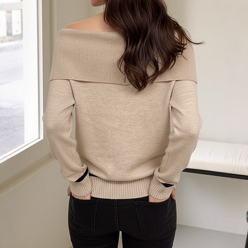 Damen Lässiger Strickpullover mit Off-Shoulder Design Nord Taschen