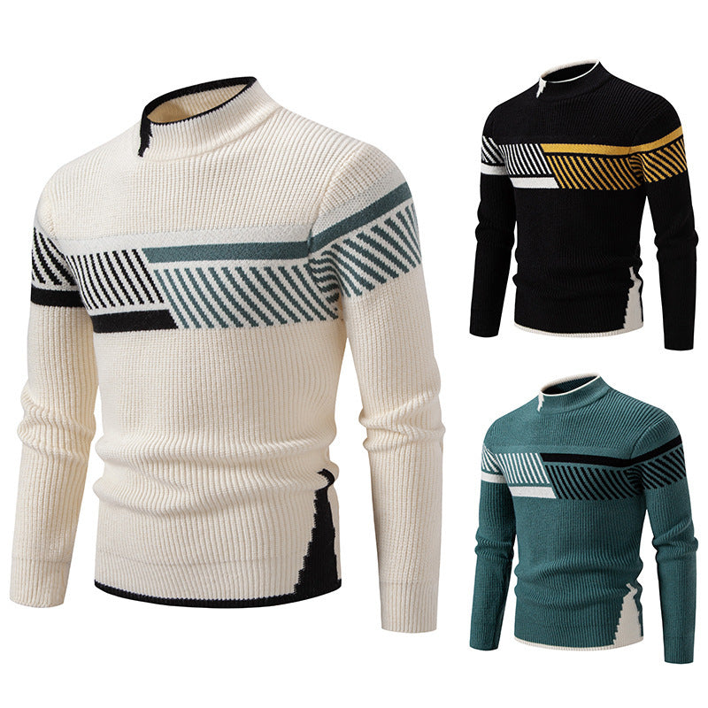Herren gerippter Feinstrickpullover mit Stehkragen und kontrast-Blockdesign Nord Taschen