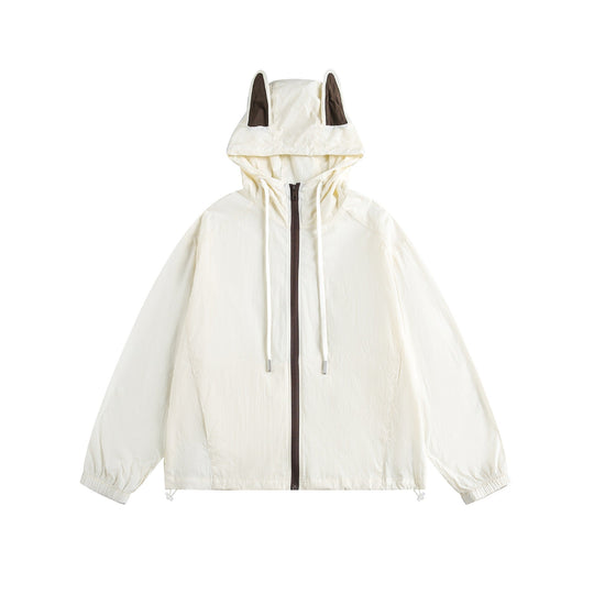 Damen Leichter Kapuzen-Anorak mit Ohrenapplikation und Tunnelzug Nord Taschen