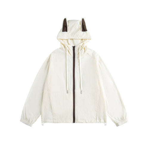 Damen Leichter Kapuzen-Anorak mit Ohrenapplikation und Tunnelzug Nord Taschen