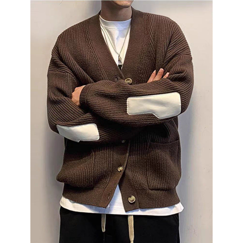 Herren Oversized Strickcardigan mit Ellenbogen-Patches und aufgesetzten Taschen Nord Taschen