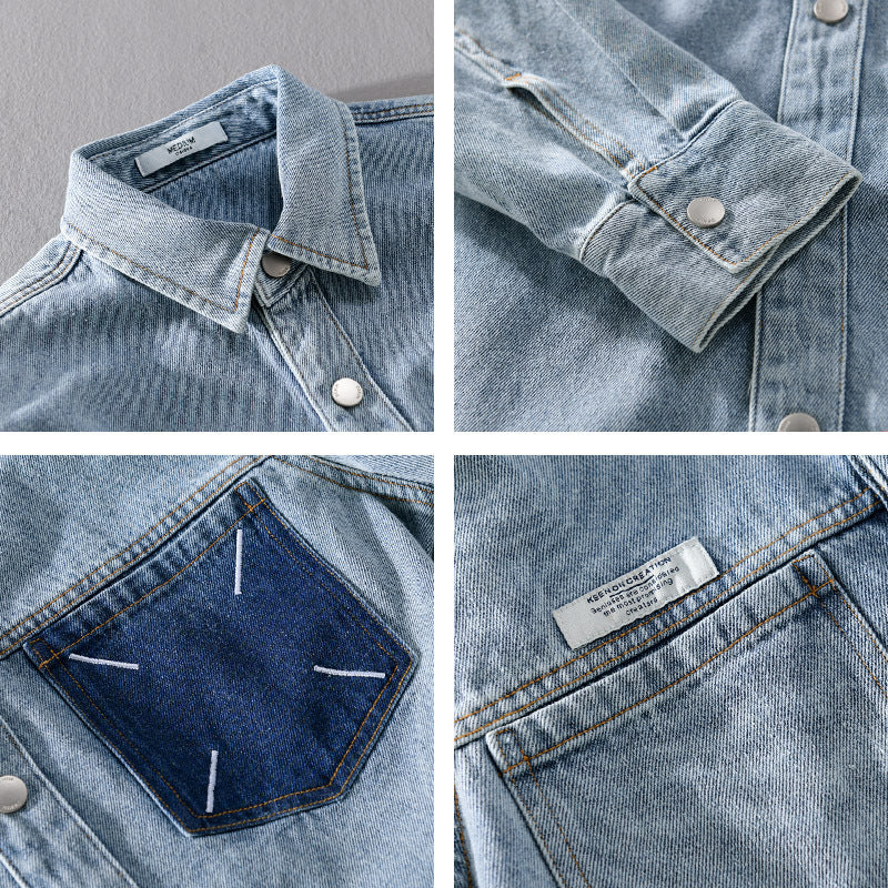 Herren Denim-Hemdjacke mit kontrastierter Brusttasche und Druckknopfverschluss Nord Taschen