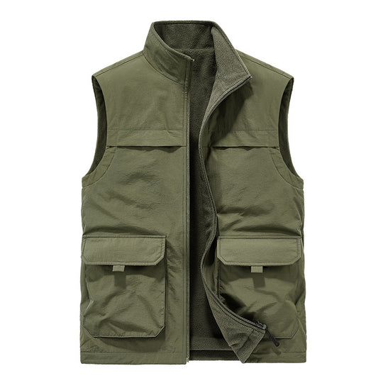 Herren Wattierte Utility-Weste mit Fleece-Innenfutter, Mehrfach-Taschen und Stehkragen Nord Taschen
