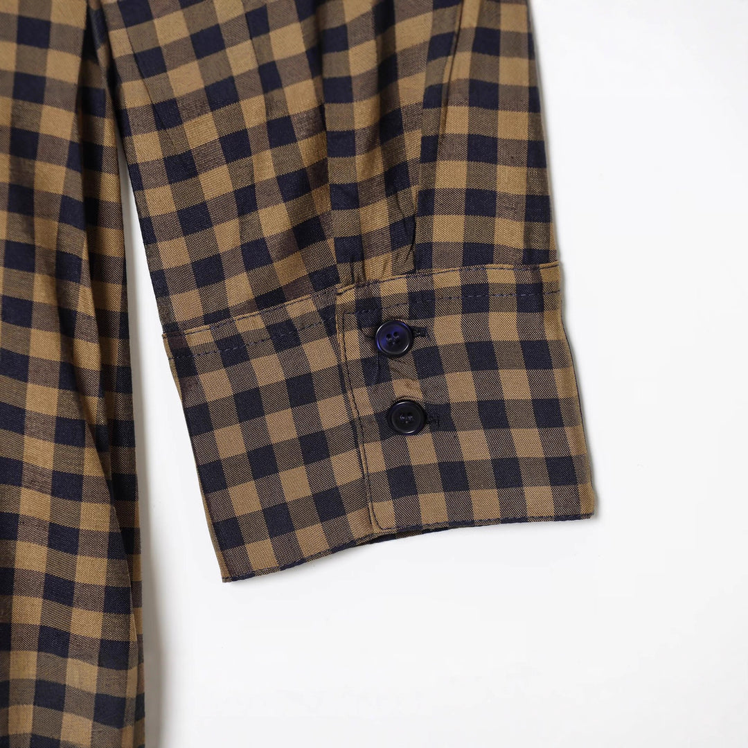 Damen Wickelkleid mit Vichy-Karo, Hemdkragen und Taillenband Nord Taschen