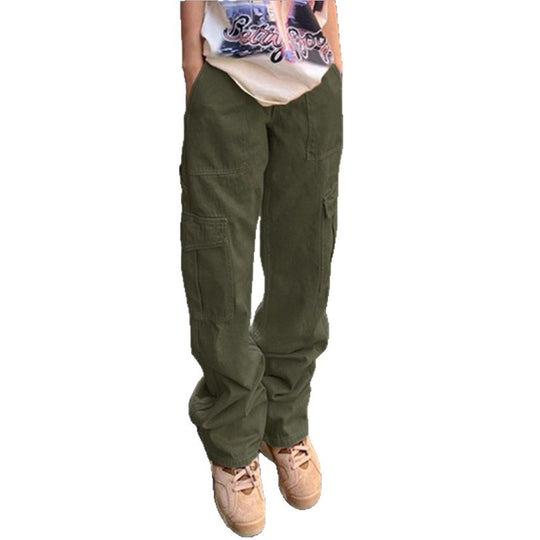 Damen weite Cargo-Hose mit hoher Taille, aufgesetzten Klappentaschen und legerer Baggy-Passform Nord Taschen
