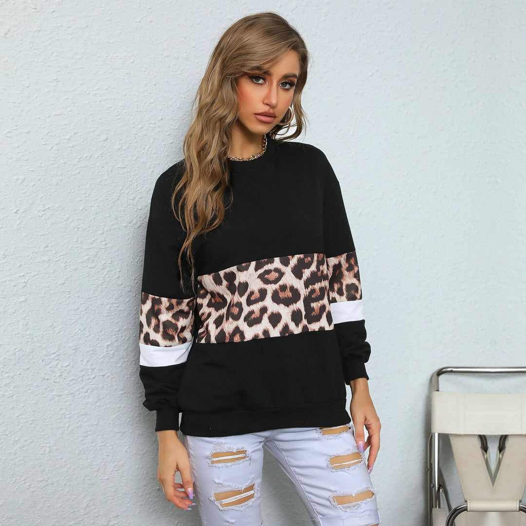 Damen Oversize-Sweatshirt mit Leo-Blockstreifen und geripptem Saum Nord Taschen