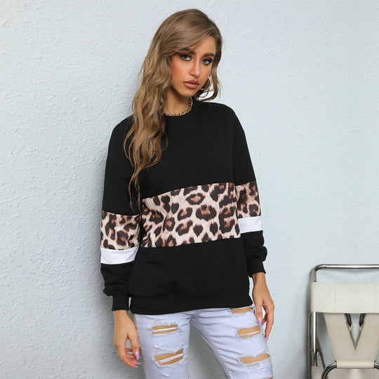 Damen Oversize-Sweatshirt mit Leo-Blockstreifen und geripptem Saum Nord Taschen
