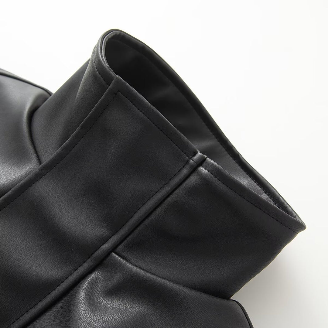 Damen Gekürzte Kunstleder-Jacke mit Stehkragen und taillierten Teilungsnähten Nord Taschen