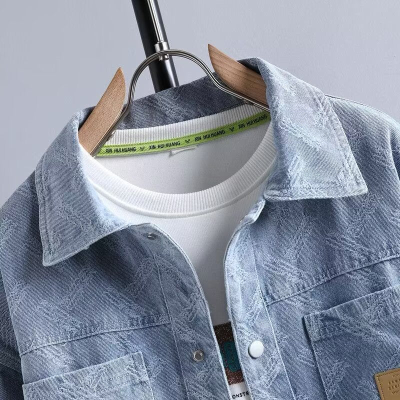 Herren Jeans-Overshirt mit dezenter Struktur-Jacquard, Druckknopf‑Brusttaschen und Hemdkragen Nord Taschen