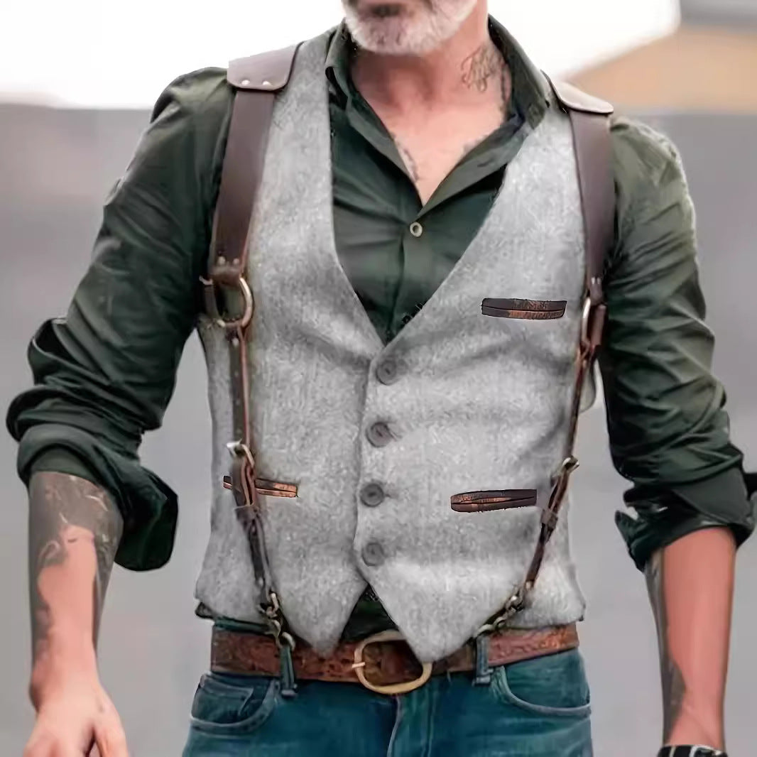 Herren Tweed‑Weste mit Lederträgern und Vintage‑Details Nord Taschen
