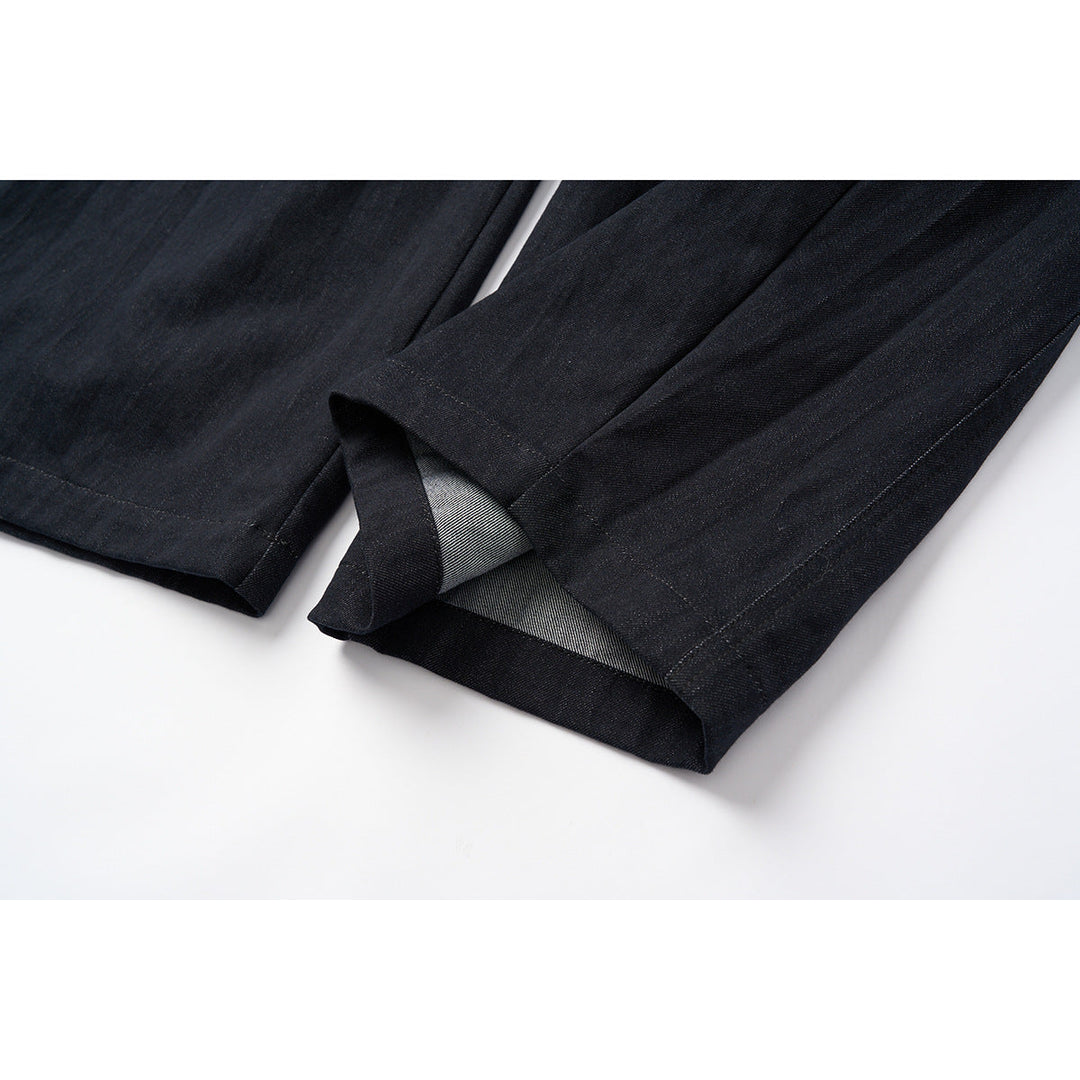 Damen Hochtaillierte weite Culotte-Hose aus Denim‑Mix mit Bundfalten und Knopfverschluss Nord Taschen