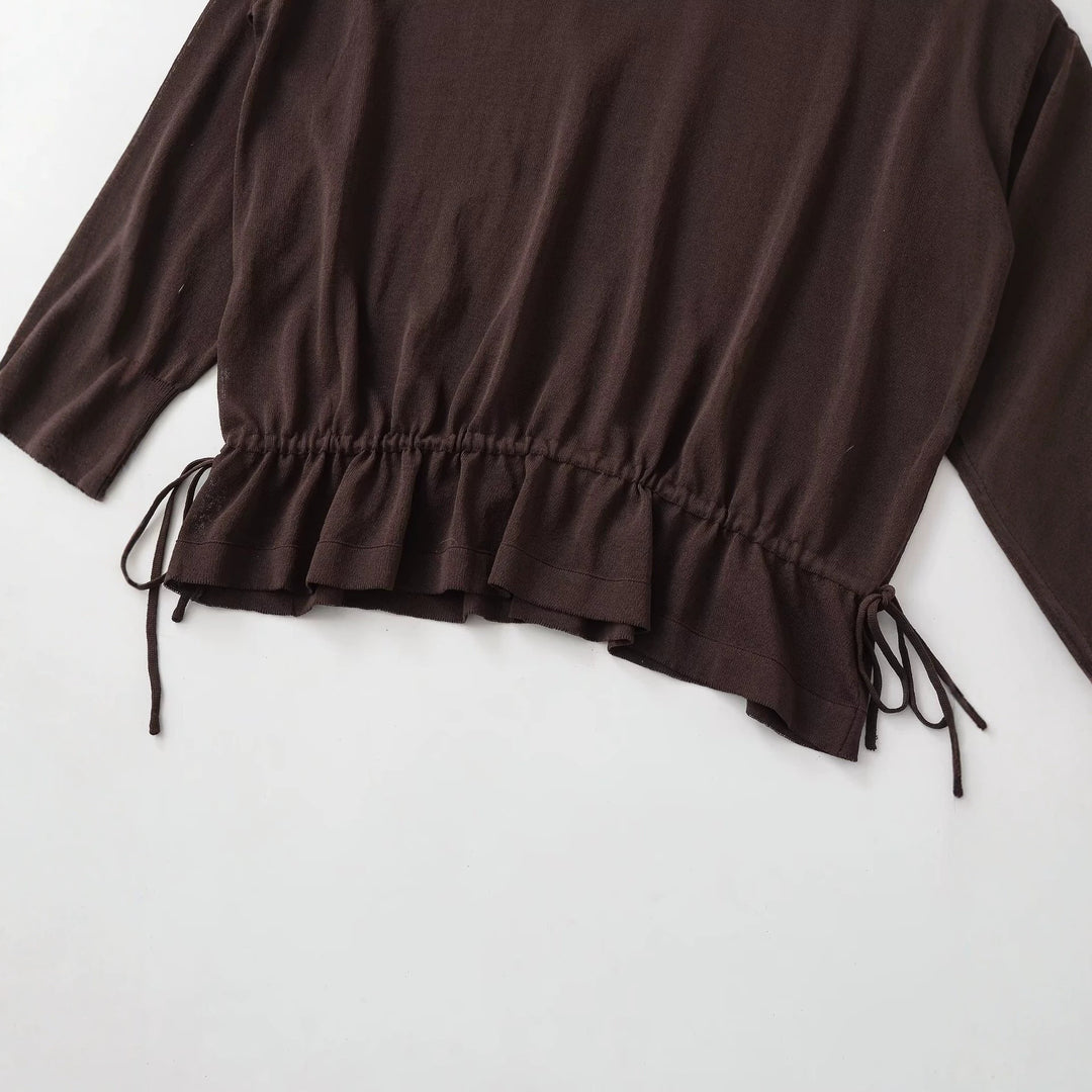Damen Oversize-Pullover mit Polokragen, V-Ausschnitt und Tunnelzug Nord Taschen