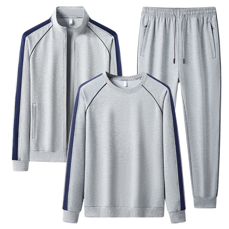 Herren Dreiteiliges Freizeit-Trainingsanzug-Set aus weichem French-Terry mit Reißverschlussjacke, Rundhals-Sweatshirt & Kordel-Jogginghose Nord Taschen
