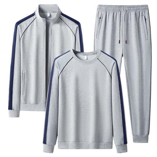 Herren Dreiteiliges Freizeit-Trainingsanzug-Set aus weichem French-Terry mit Reißverschlussjacke, Rundhals-Sweatshirt & Kordel-Jogginghose Nord Taschen