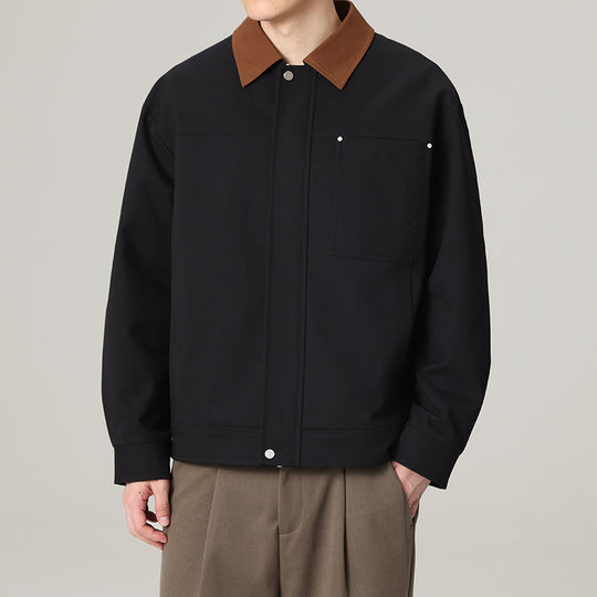 Herren Kurzjacke im Workwear-Look mit Kontrastkragen, verdecktem Reißverschluss und Brusttasche Nord Taschen