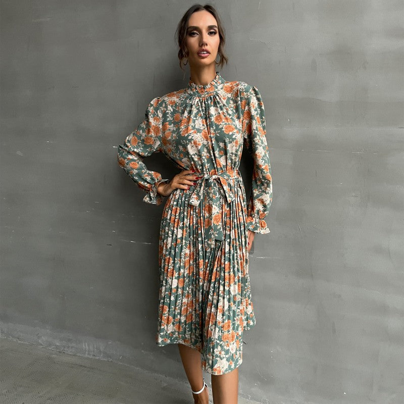 Damen Blumiges Midi-Kleid mit Gürtel und Rüschendetails Nord Taschen