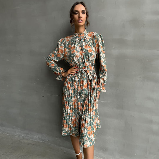 Damen Blumiges Midi-Kleid mit Gürtel und Rüschendetails Nord Taschen