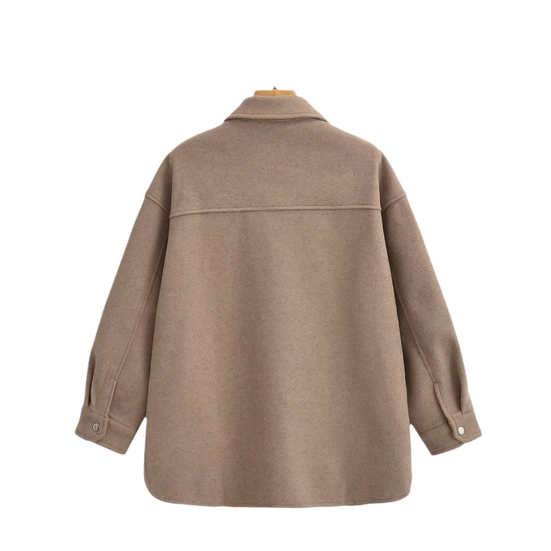 Damen Oversized Teddy-Hemdjacke mit Druckknopfverschlüssen und aufgesetzten Brusttaschen Nord Taschen