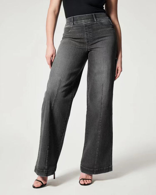 Damen Hochtaillierte Weitgeschnittene Jeanshose mit geradem Bein Nord Taschen