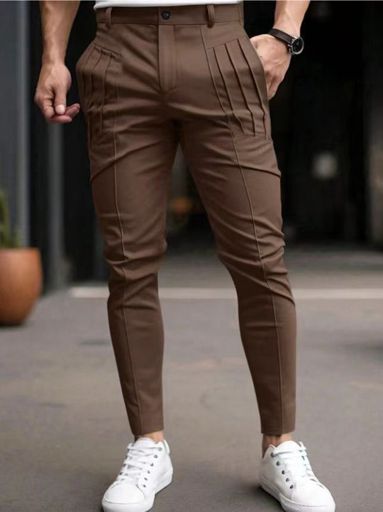 Herren schmale Bundfalten-Chino mit dekorativen Längsfalten und tapered Bein Nord Taschen