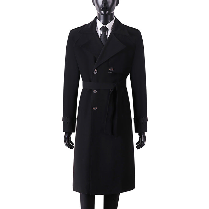 Herren Langer Minimalistischer Trenchcoat mit Sturmklappe Taillengürtel und verstellbaren Manschetten Nord Taschen