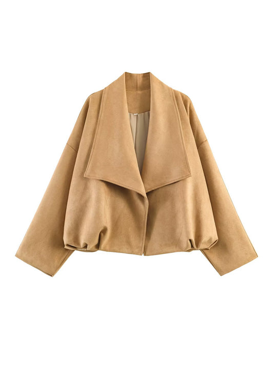 Damen 50+ Oversized Velours‑Blouson mit weitem Schalkragen und ballonförmigem Saum Nord Taschen
