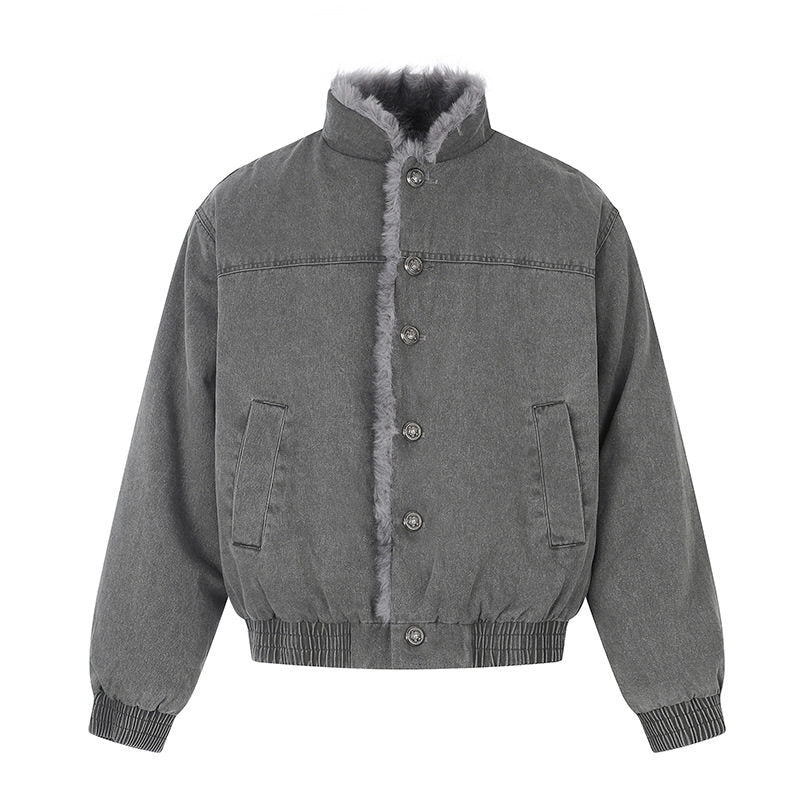 Damen gefütterte Denim-Bomberjacke mit Teddykragen und elastischem Saum Nord Taschen