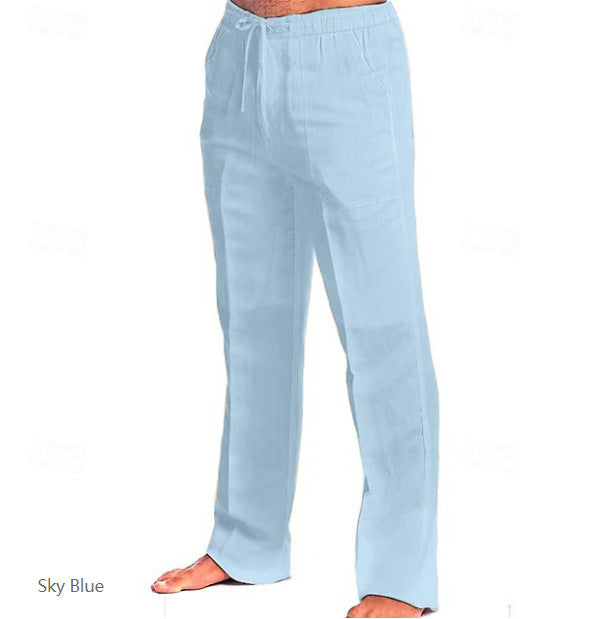 Herren leichte Freizeit-Hose im Leinenlook mit Tunnelzugbund, geradem Bein und atmungsaktivem Material Nord Taschen