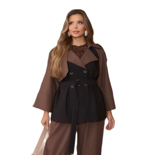 Damen Zweiteiliges Ensemble Taillierte Weste‑Blazer mit Bindegürtel und lockere Haremshose Nord Taschen