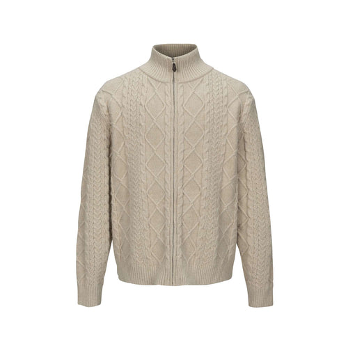 Herren Strick-Zipjacke mit Zopfmuster und hohem Stehkragen Nord Taschen
