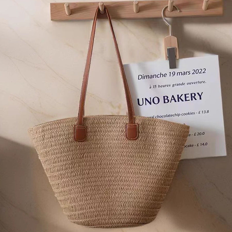 Damen Shopper-Tasche aus hochwertigem geflochtenem Material mit eleganten Lederakzenten Nord Taschen