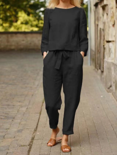Damen Lässiges Set aus langärmligen Oberteil und elastischen Hosen Nord Taschen