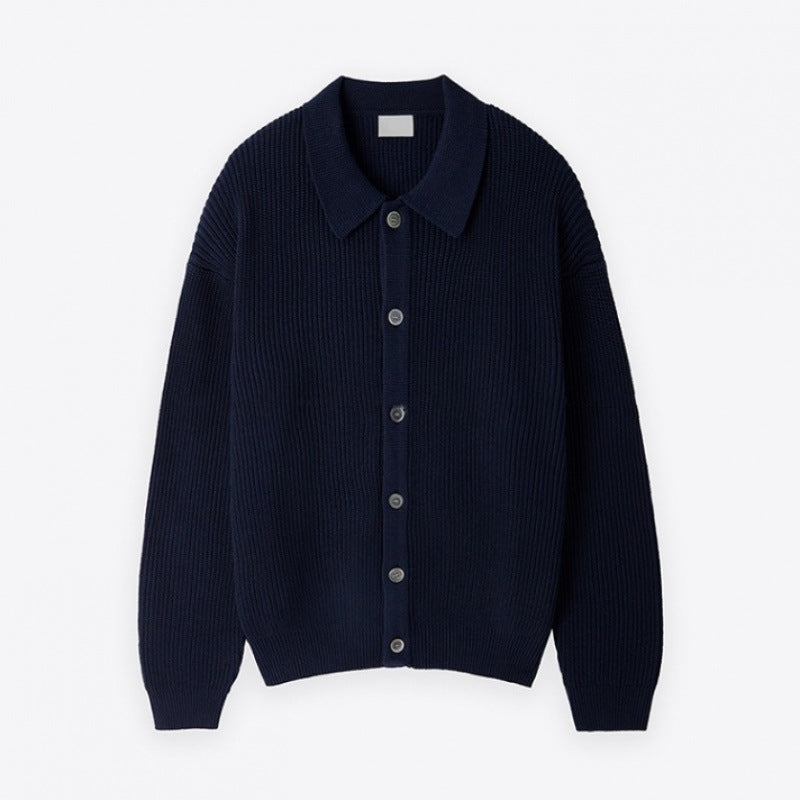 Unisex Grobgerippte Strickjacke mit Hemdkragen und durchgehender Knopfleiste Nord Taschen