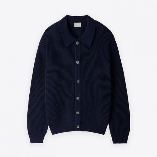 Unisex Grobgerippte Strickjacke mit Hemdkragen und durchgehender Knopfleiste Nord Taschen