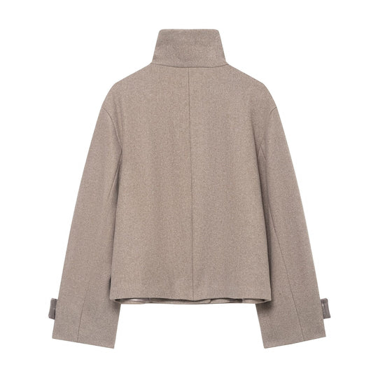 Damen Kurzjacke im Boxy-Cut aus Wollmix mit hohem Stehkragen und asymmetrischer Knopfleiste Nord Taschen