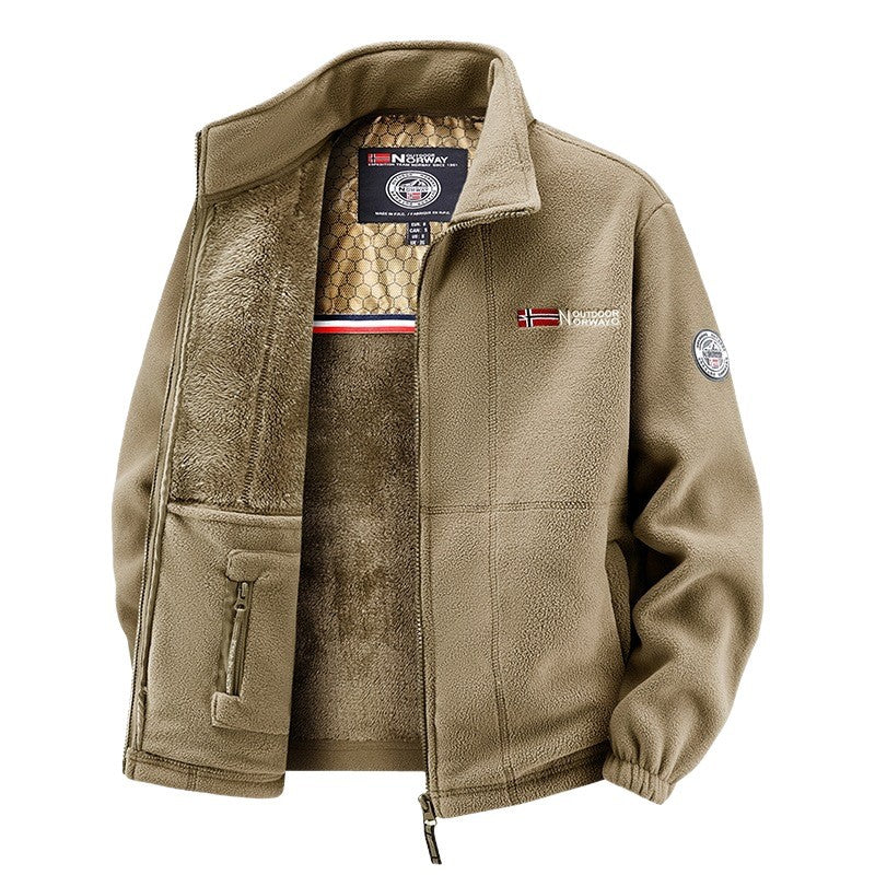 Herren Fleecejacke mit Teddy-Innenfutter, hohem Stehkragen und Reißverschlusstaschen Nord Taschen