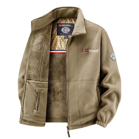 Herren Fleecejacke mit Teddy-Innenfutter, hohem Stehkragen und Reißverschlusstaschen Nord Taschen