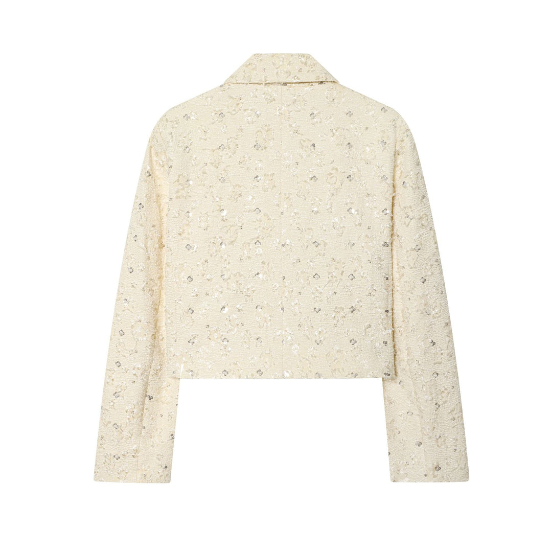 Damen Kurzer Bouclé-Blazer mit Paillettenbesatz und Reverskragen Nord Taschen